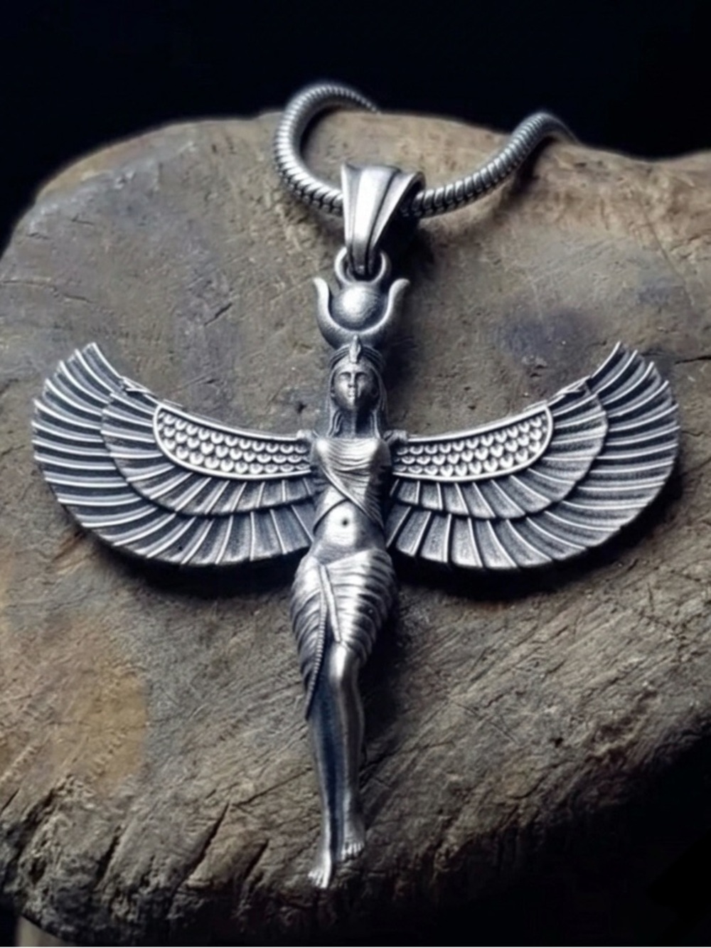 Isis~ Aset Egyptian Goddess Winged Queen of Throne Magic Healing Silver Necklace